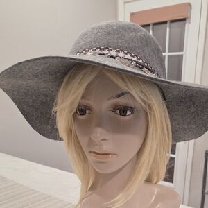 Charcoal Wide-Brim Hat with Silver Accents.
